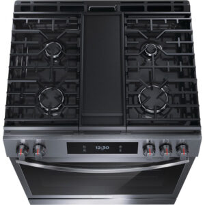 Frigidaire Gallery 30 inch 6.1 cu. ft. 5-burner freestanding gas range – Fingerprint-Proof Black Stainless Steel